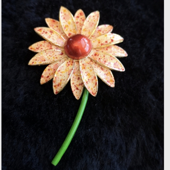 Vintage Jewelry - Vintage Orange & Red Flower Brooch Made In Germany Mid Century Rare3.5"x 2" ap